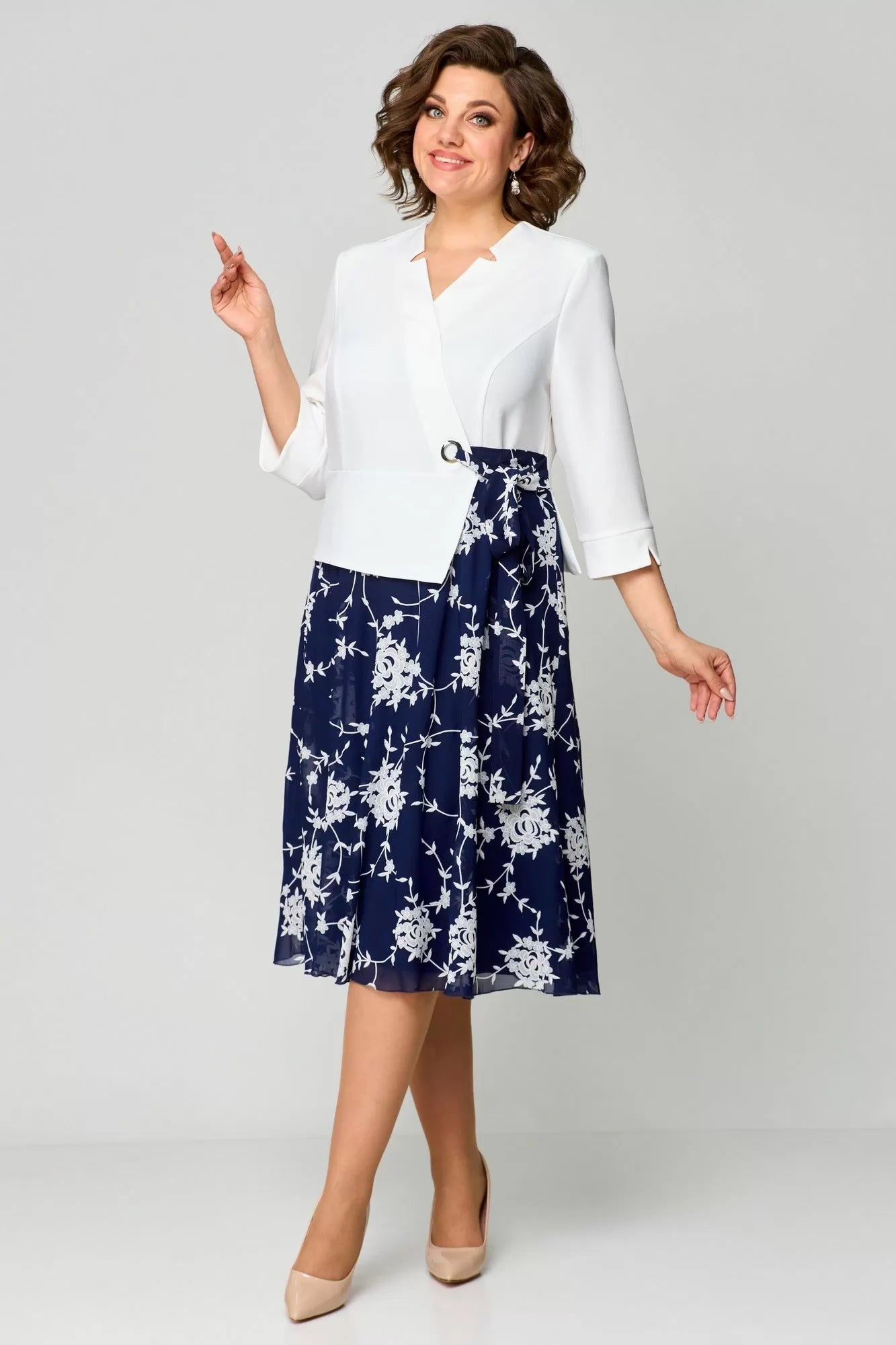 🔥【S-5XL】💃2025Új ruha, kék-fehér puha tapintású