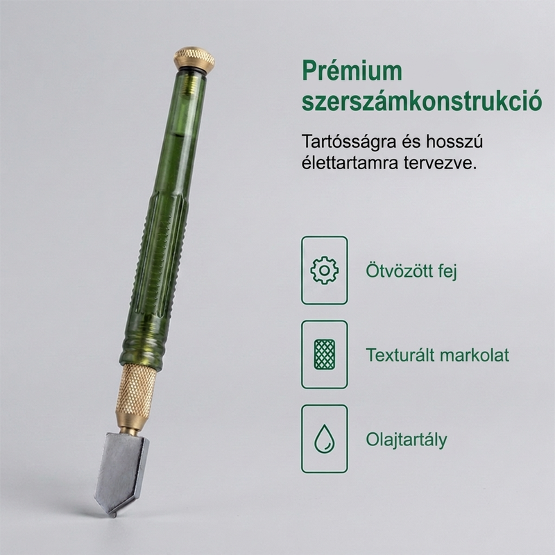 🛠️Professzionális gyémántvágó – edzett ötvözetből készült görgőkkel, amelyek precíz vágást tesznek lehetővé üvegen és csempén egyaránt.