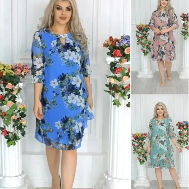 💝Női virágos nyomtatott térdig érő ruha